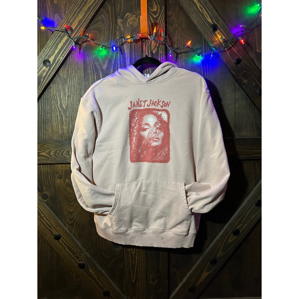 Janet Jackson Hoodie Graphic Y2K Pop Music Light Pink Women's Medium